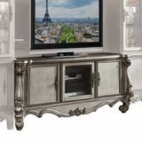 21' X 74' X 31' Antique Platinum Wood Poly Resin Glass TV Console