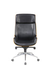 26' X 23' X 49' Black Bonded Leather and Bentwood Frame Executive Office Chair with Solid Chrome Base and Caster Wheels