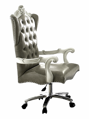 HomeRoots 28" X 28" X 48" Silver Faux Leather Upholstery Finish Antique Platinum Executive Chair With Swivel And Lift 347524-HOMEROOTS 347524