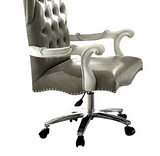 HomeRoots 28" X 28" X 48" Silver Faux Leather Upholstery Finish Antique Platinum Executive Chair With Swivel And Lift 347524-HOMEROOTS 347524