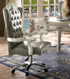 HomeRoots 28" X 28" X 48" Silver Faux Leather Upholstery Finish Antique Platinum Executive Chair With Swivel And Lift 347524-HOMEROOTS 347524