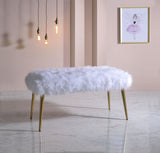 White Faux Fur Gold Metal Upholstered (Seat) Bench