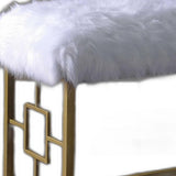 18' X 38' X 21' White Faux Fur Gold Metal Upholstered (Seat) Bench