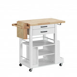 19' X 35' X 35' Natural White Wood Casters Kitchen Cart