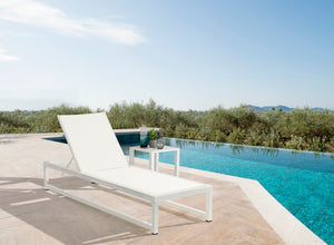 Maldives Waterproof Mesh Fabric / Aluminum Contemporary Cream Mesh Waterproof Fabric Outdoor Patio Adjustable Sun Chaise Lounge Chair - 26" W x 79" D x 28"  - 39.5" H