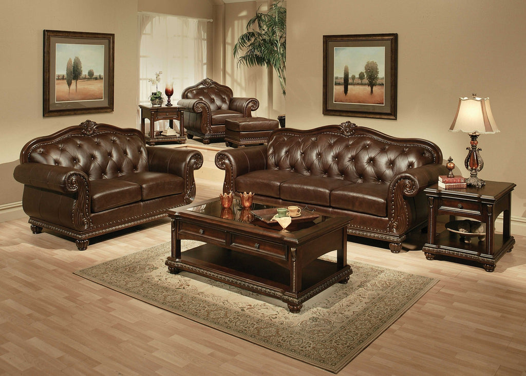 37' X 94' X 42' Espresso Top Grain Leather Match Upholstery Wood Sofa