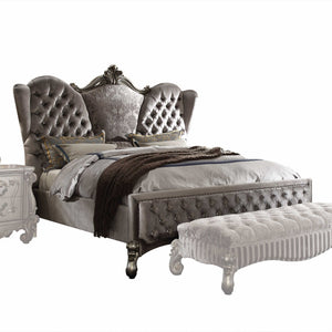 87' X 100' X 75' Velvet Antique Platinum Upholstery Poly Resin California King Bed