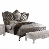 76' X 95' X 72' Velvet Antique Platinum Upholstery Poly Resin Queen Bed