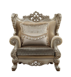 44" X 47" X 50" Upholstery Wood Leg/Trim Chair & 2 Pillows Fabric & Champagne