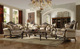 40' X 89' X 48' Tan Pattern Fabric Antique Oak Upholstery Wood Sofa w6 Pillows