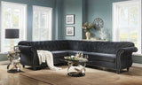101' X 124' X 37' Black Velvet Upholstery Wood Leg Sectional Sofa
