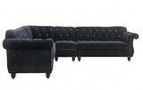 101' X 124' X 37' Black Velvet Upholstery Wood Leg Sectional Sofa