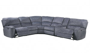 138' X 127' X 41' Slate Blue Velvet Upholstery Metal Reclining Mechanism Sectional Sofa (Power Motion)