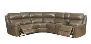 88' X 101' X 41' Taupe Leather-Gel Upholstery Metal Reclining Mechanism Sectional Sofa (Power Motion)