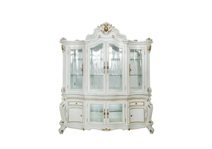 23' X 79' X 92' Antique Pearl Wood PolyResin Glass Mirror Hutch Buffet