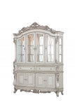 24' X 75' X 106' Antique White Wood Glass Mirror Hutch Buffet