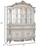 24' X 75' X 106' Antique White Wood Glass Mirror Hutch Buffet