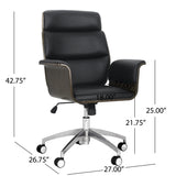 Cannonade Mid-Century Modern Swivel Office Chair, Black and Gray Noble House
