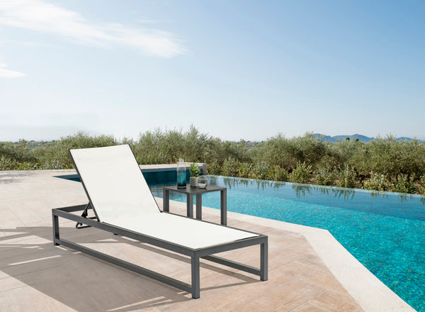 Maldives Waterproof Mesh Fabric / Aluminum Contemporary Cream Mesh Waterproof Fabric Outdoor Patio Adjustable Sun Chaise Lounge Chair - 26" W x 79" D x 28"  - 39.5" H