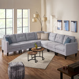 Delilah Mid Century Modern Extended Sectional Sofa Set, Gray Tweed