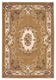 8'x11' Beige Ivory Machine Woven Hand Carved Floral Medallion Indoor Area Rug