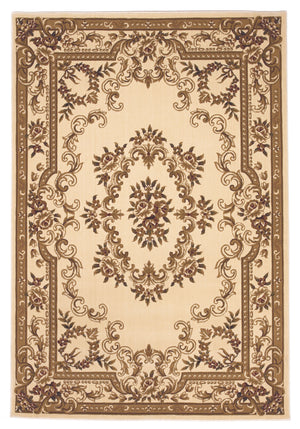 8'x11' Ivory Machine Woven Hand Carved Floral Medallion Indoor Area Rug