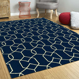 7'x10' Navy Blue Hand Hooked UV Treated Trellis Indoor Outdoor Area Rug