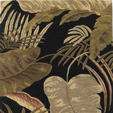 Midnight Black Hand Tufted Tropical Leaves Indoor Area Rug