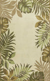 Ivory Hand Tufted Bordered Tropical Leaves Indoor Area Rug