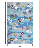 8'x10' Blue Hand Hooked Marine Life Indoor Area Rug