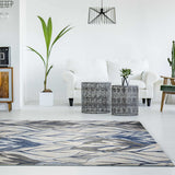 8'x11' Grey Navy Machine Woven Oversized Leaves Indoor Area Rug