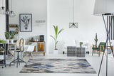 8'x11' Grey Navy Machine Woven Oversized Leaves Indoor Area Rug