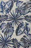 8'x11' Grey Blue Machine Woven Oversized Tropical Leaves Indoor Area Rug