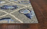 8'x10' Grey Hand Hooked UV Treated Coastal Sea Life Indoor Outdoor Area Rug