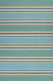 8'x10' Ocean Blue Hand Hooked UV Treated Awning Stripes Indoor Outdoor Area Rug