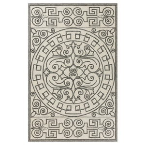 8'x10' Ivory Grey Hand Woven UV Treated Greek Key Medallion Indoor Outdoor Area Rug