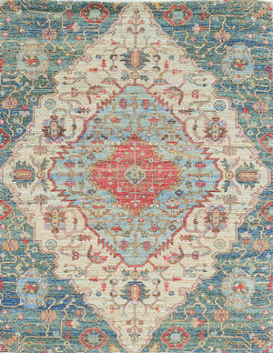 7'x12' Blue Red Hand Woven Traditional Medallion Indoor Area Rug