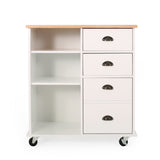 Provence Contemporary Kitchen Cart with Wheels, White and Natural Noble House
