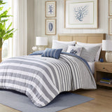 Harbor House Brooks Coastal 5 Piece Oversized Cotton Stripe Comforter Set White/Blue King/Cal HH10-1832