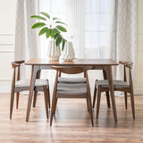 Francie Mid-Century Modern 5 Piece Dining Set, Light Gray and Natural Walnut Noble House