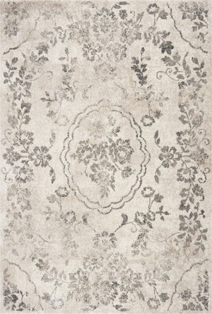 8'x10' Grey Machine Woven Distressed Floral Traditional Indoor Area Rug