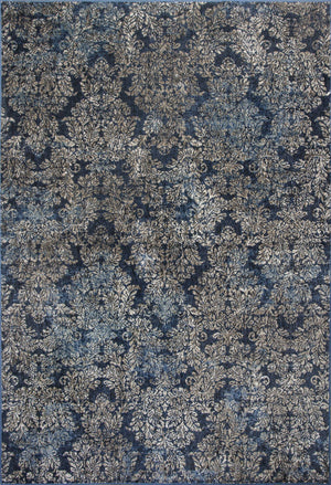 8'x11' Slate Blue Machine Woven Damask Indoor Area Rug