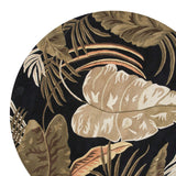 8' Midnight Black Hand Tufted Tropical Leaves Round Indoor Area Rug