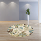 7' Round Wool Ivory or Blue Area Rug