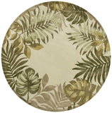 8' Ivory Hand Tufted Bordered Tropical Leaves Round Indoor Area Rug