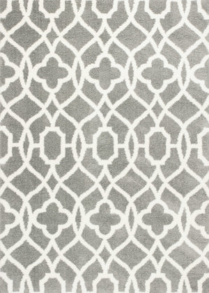 8'x11' Grey Ivory Machine Woven Ogee Indoor Shag Area Rug