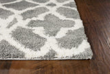 8'x11' Grey Ivory Machine Woven Ogee Indoor Shag Area Rug