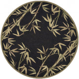 8' Black Hand Tufted Bordered Tropical Bamboo Round Indoor Area Rug