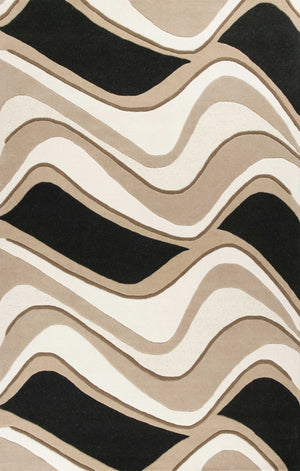 8'x11' Black Beige Hand Tufted Abstract Waves Indoor Area Rug