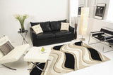 8'x11' Black Beige Hand Tufted Abstract Waves Indoor Area Rug